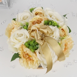 DUŻY bukiet w pudełku JASNE SŁOMKOWE kwiaty LUX, BO-74